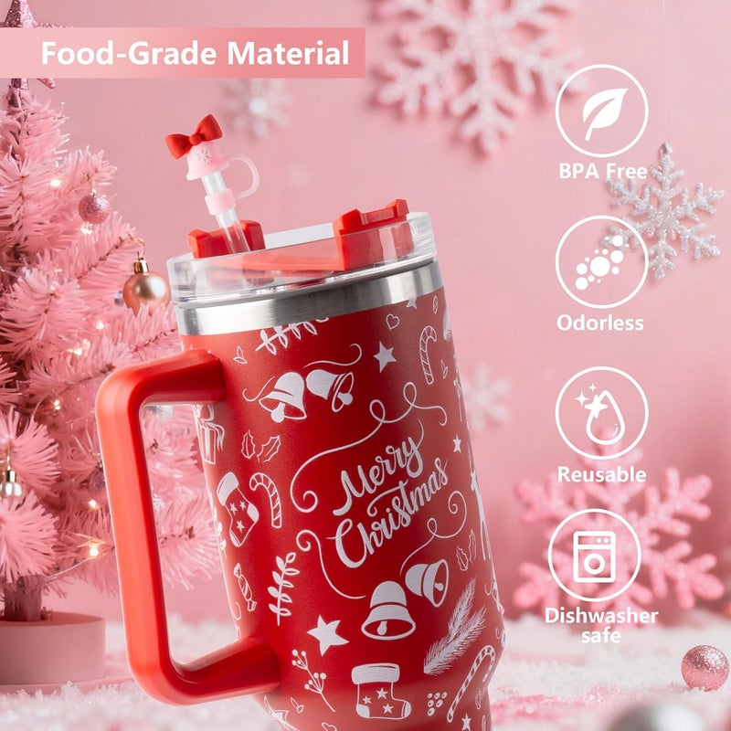 YuJoyC 8Pcs Silicone Christmas Straw Covers Cap for Stanley Cup 30&40 Oz Cup, Reusable Straw Toppers for Stanley Cup Accessories Tumbler with Handle for Water Bottle - Image 3